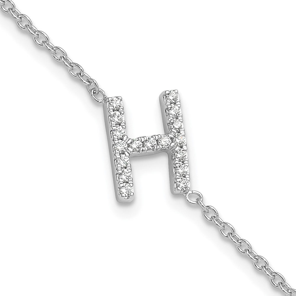 14KW Natural Diamond Sideways Letter H  w/ 1in ext. Bracelet