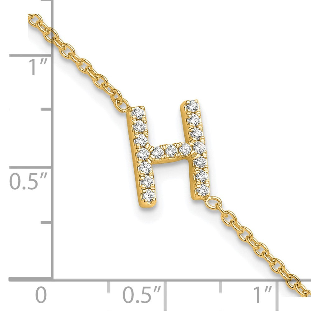 14k Yellow Gold Natural Diamond Sideways Letter H  w/ 1in ext. Bracelet