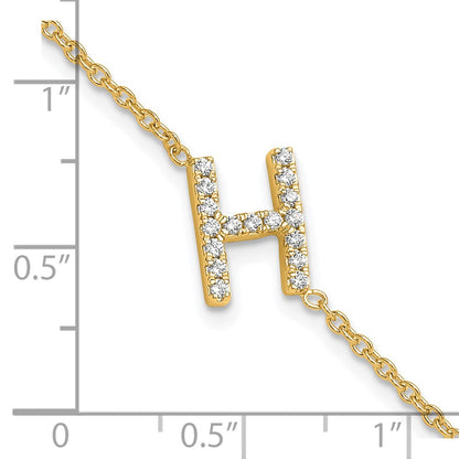 14k Yellow Gold Natural Diamond Sideways Letter H  w/ 1in ext. Bracelet