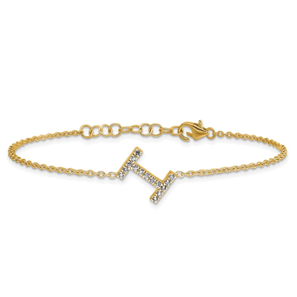 14k Yellow Gold Natural Diamond Sideways Letter I w/ 1in ext. Bracelet