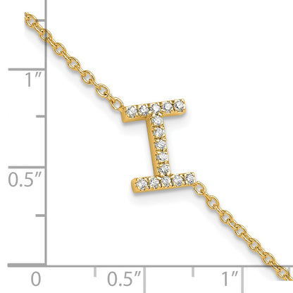 14k Yellow Gold Natural Diamond Sideways Letter I w/ 1in ext. Bracelet