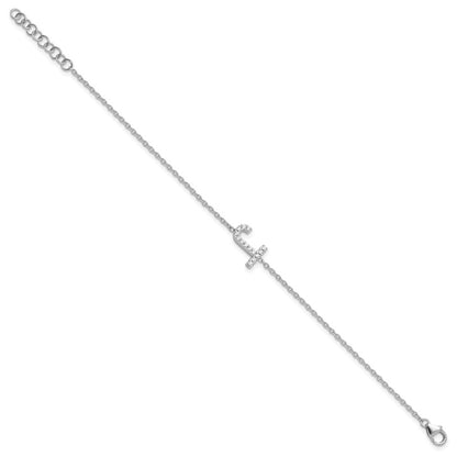 14KW Natural Diamond Sideways Letter J w/ 1in ext. Bracelet