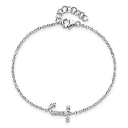 14KW Natural Diamond Sideways Letter J w/ 1in ext. Bracelet