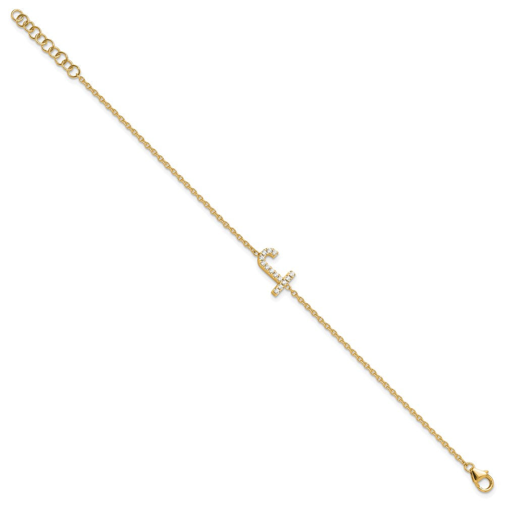 14k Yellow Gold Natural Diamond Sideways Letter J w/ 1in ext. Bracelet