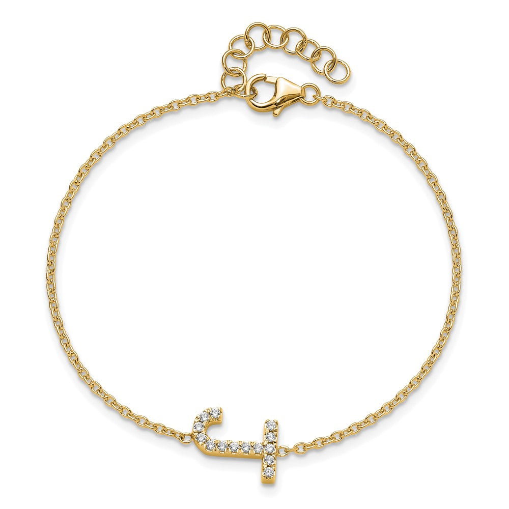 14k Yellow Gold Natural Diamond Sideways Letter J w/ 1in ext. Bracelet
