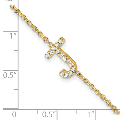 14k Yellow Gold Natural Diamond Sideways Letter J w/ 1in ext. Bracelet