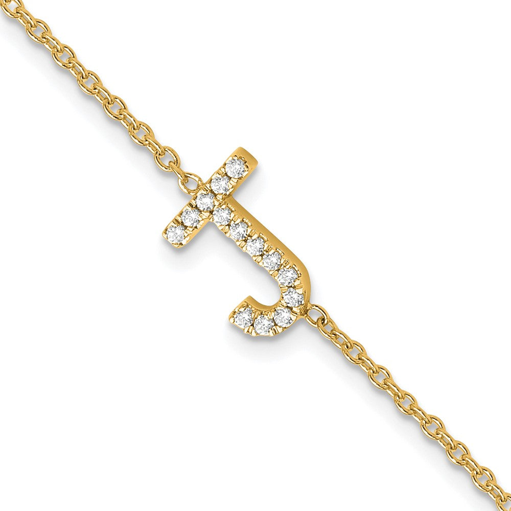 14k Yellow Gold Natural Diamond Sideways Letter J w/ 1in ext. Bracelet