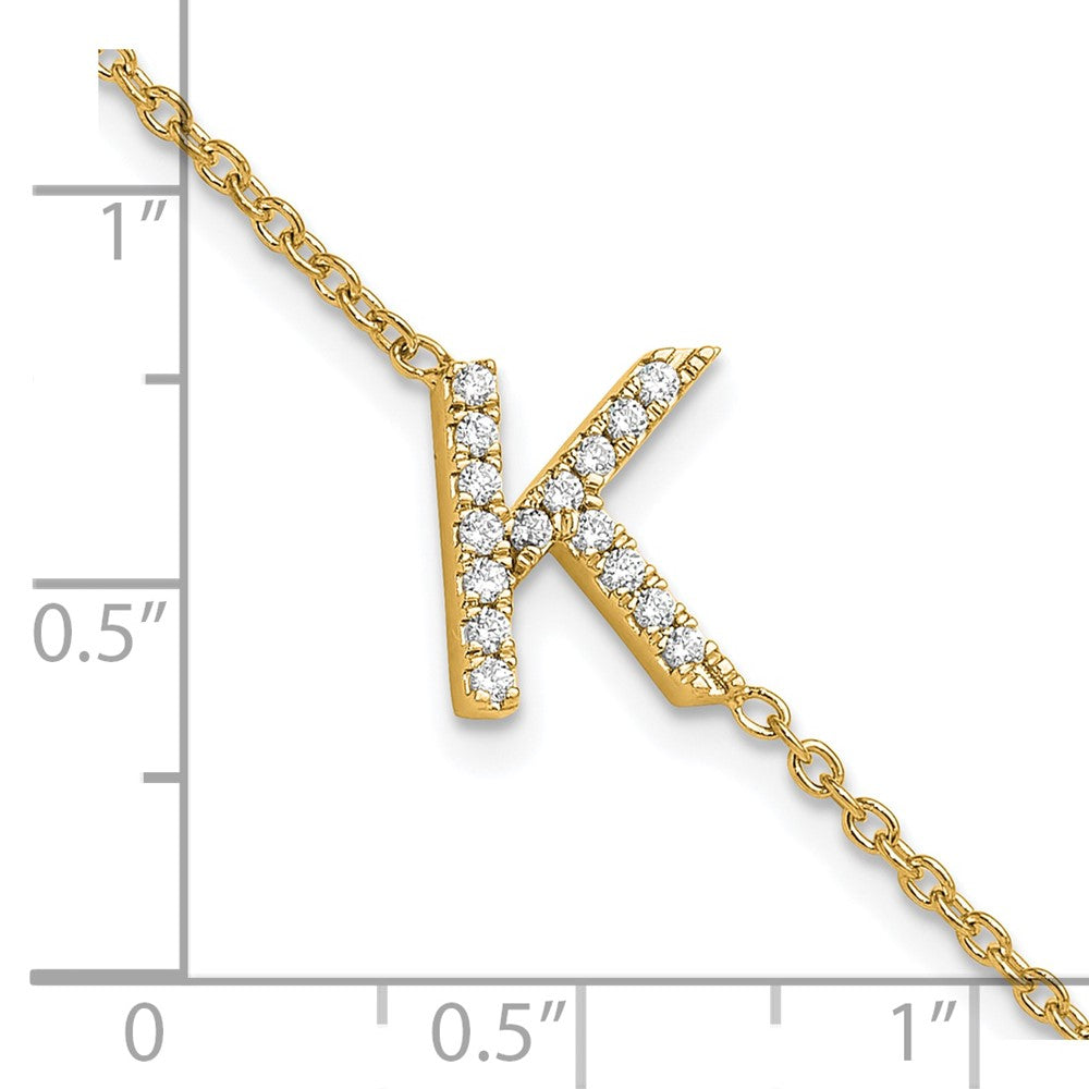 14k Yellow Gold Natural Diamond Sideways Letter K w/ 1in ext. Bracelet
