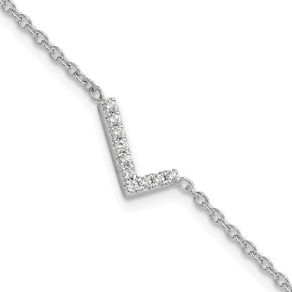 14KW Natural Diamond Sideways Letter L w/ 1in ext. Bracelet