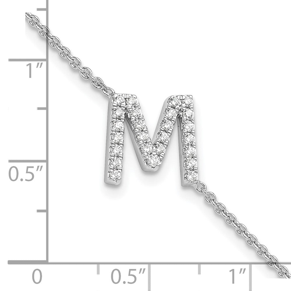 14KW Natural Diamond Sideways Letter M w/ 1in ext. Bracelet