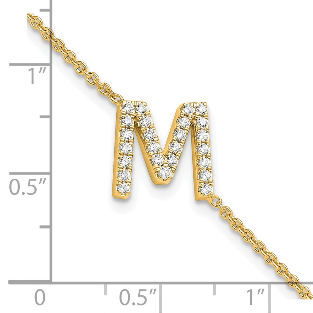 14k Yellow Gold Natural Diamond Sideways Letter M w/ 1in ext. Bracelet