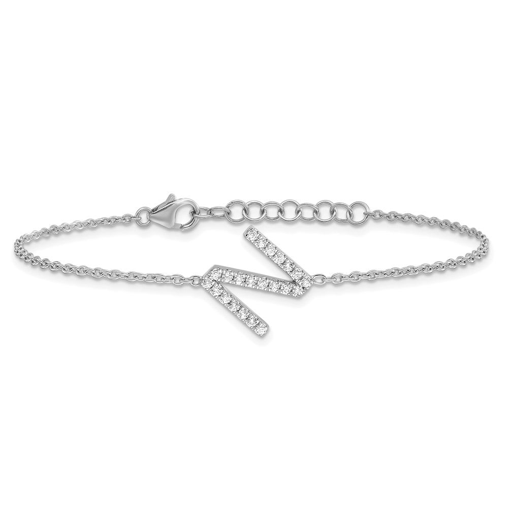 14KW Natural Diamond Sideways Letter N w/ 1in ext. Bracelet