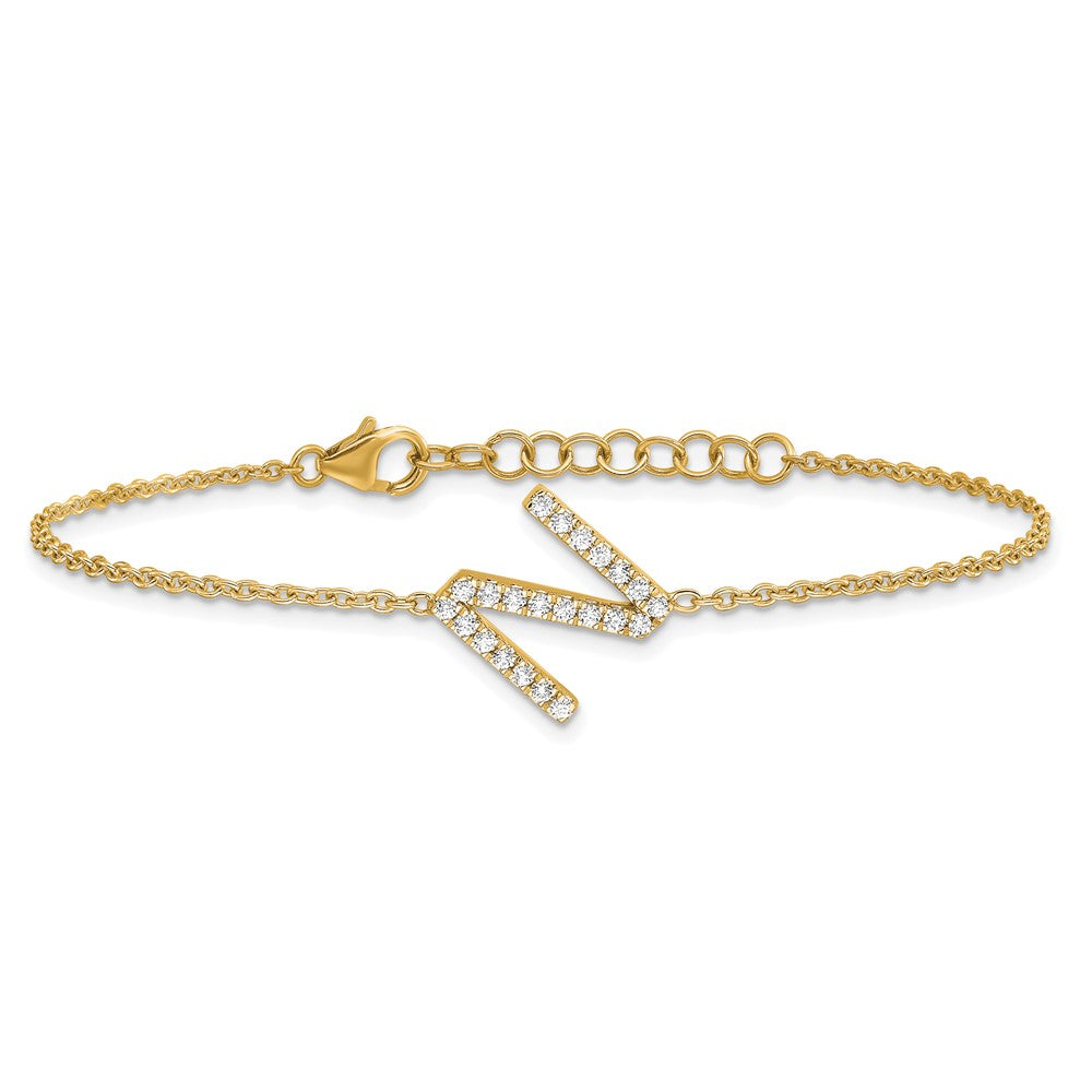 14k Yellow Gold Natural Diamond Sideways Letter N w/ 1in ext. Bracelet