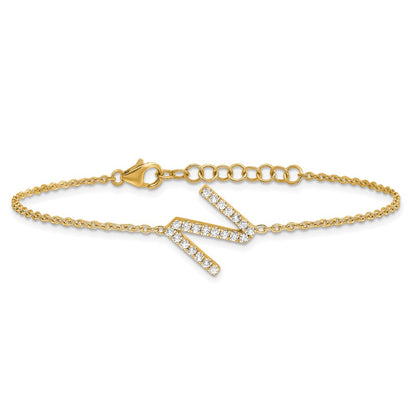 14k Yellow Gold Natural Diamond Sideways Letter N w/ 1in ext. Bracelet