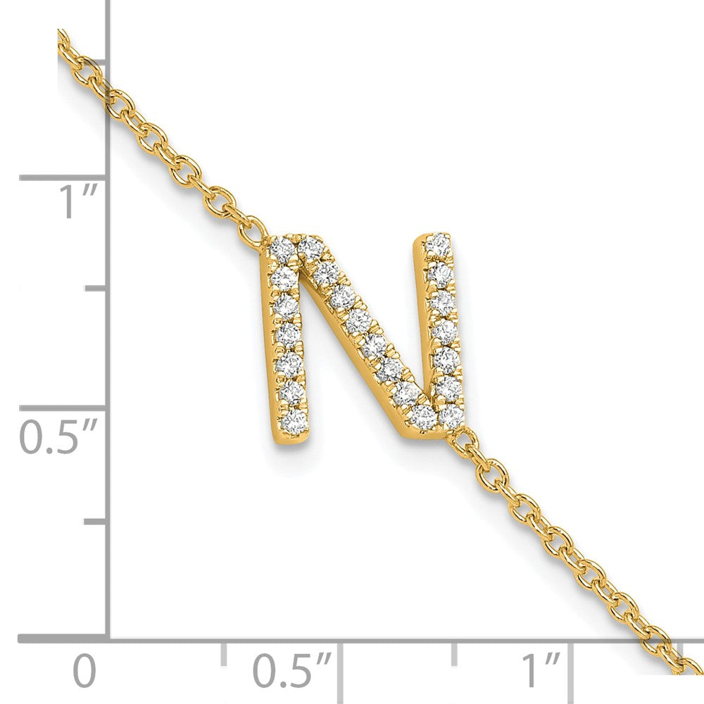14k Yellow Gold Natural Diamond Sideways Letter N w/ 1in ext. Bracelet