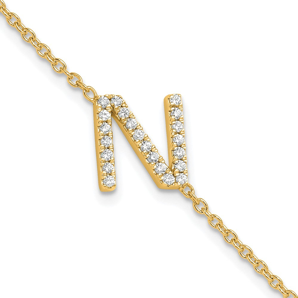 14k Yellow Gold Natural Diamond Sideways Letter N w/ 1in ext. Bracelet