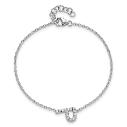 14KW Natural Diamond Sideways Letter P w/ 1in ext. Bracelet