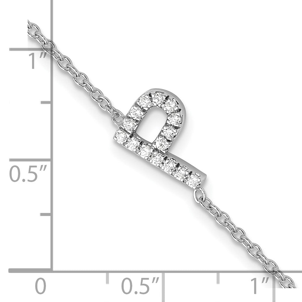 14KW Natural Diamond Sideways Letter P w/ 1in ext. Bracelet