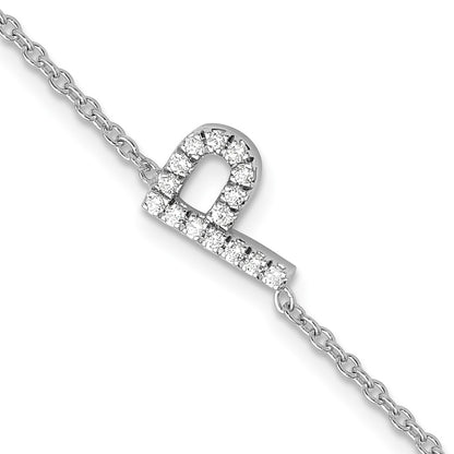 14KW Natural Diamond Sideways Letter P w/ 1in ext. Bracelet
