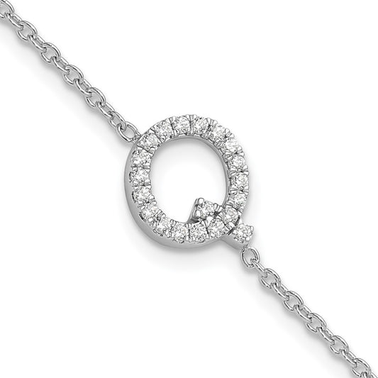 14KW Natural Diamond Sideways Letter Q w/ 1in ext. Bracelet