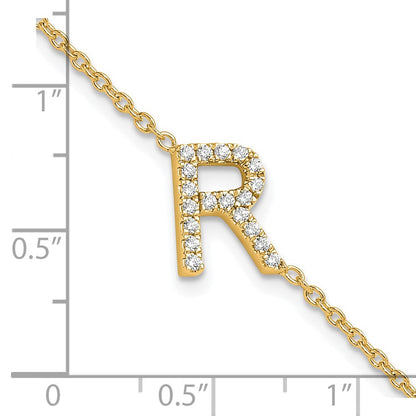 14k Yellow Gold Natural Diamond Sideways Letter R w/ 1in ext. Bracelet