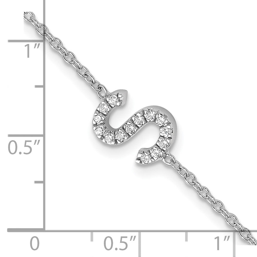 14KW Natural Diamond Sideways Letter S w/ 1in ext. Bracelet