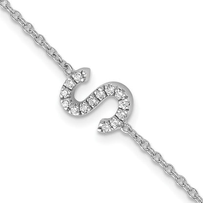 14KW Natural Diamond Sideways Letter S w/ 1in ext. Bracelet