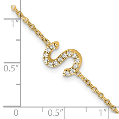 14k Yellow Gold Natural Diamond Sideways Letter S w/ 1in ext. Bracelet