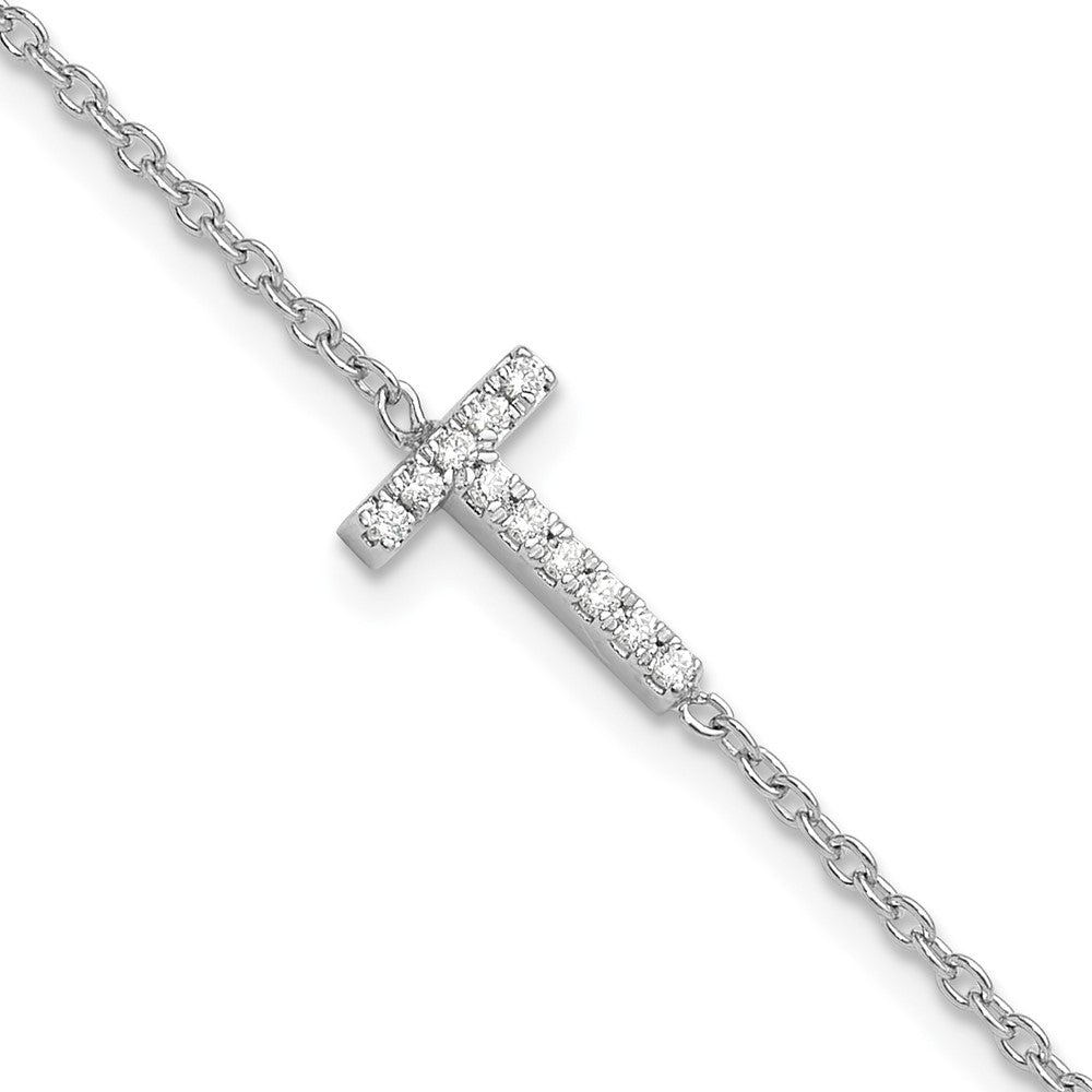 14KW Natural Diamond Sideways Letter T w/ 1in ext. Bracelet
