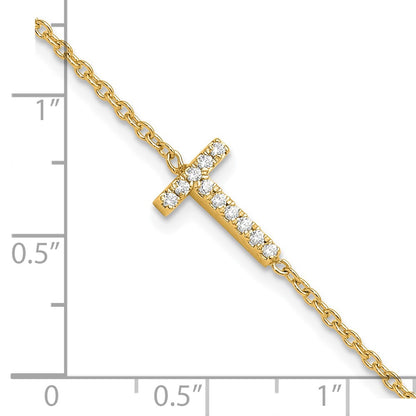 14k Yellow Gold Natural Diamond Sideways Letter T w/ 1in ext. Bracelet