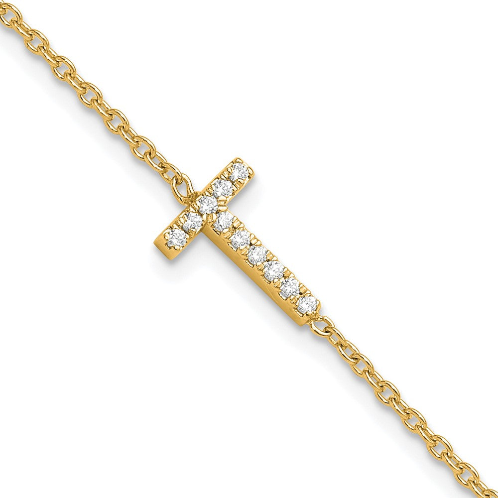 14k Yellow Gold Natural Diamond Sideways Letter T w/ 1in ext. Bracelet