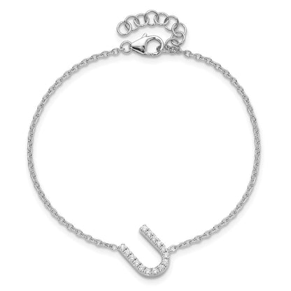 14KW Natural Diamond Sideways Letter U w/ 1in ext. Bracelet
