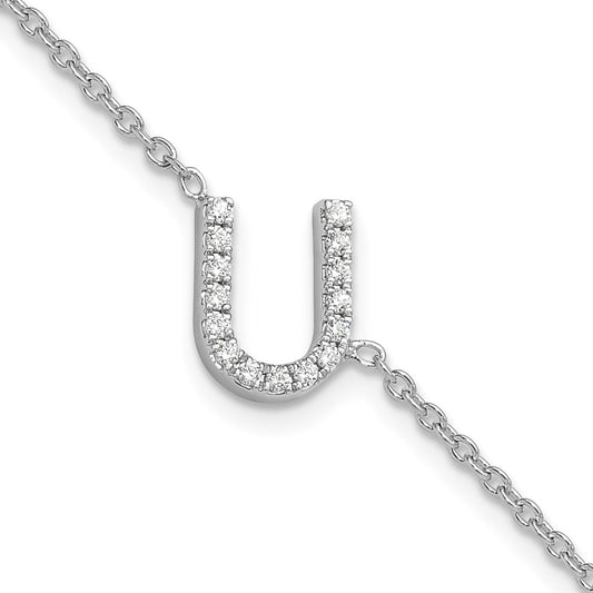 14KW Natural Diamond Sideways Letter U w/ 1in ext. Bracelet