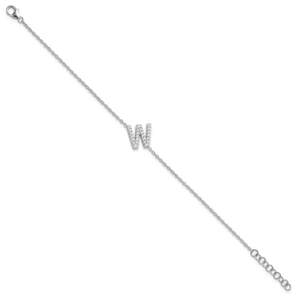 14KW Natural Diamond Sideways Letter W w/ 1in ext. Bracelet