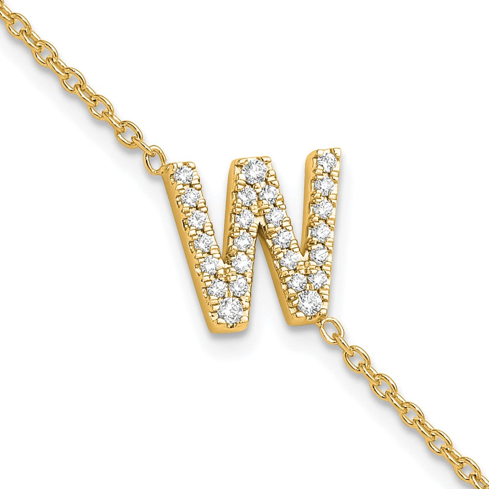 14k Yellow Gold Natural Diamond Sideways Letter W w/ 1in ext. Bracelet