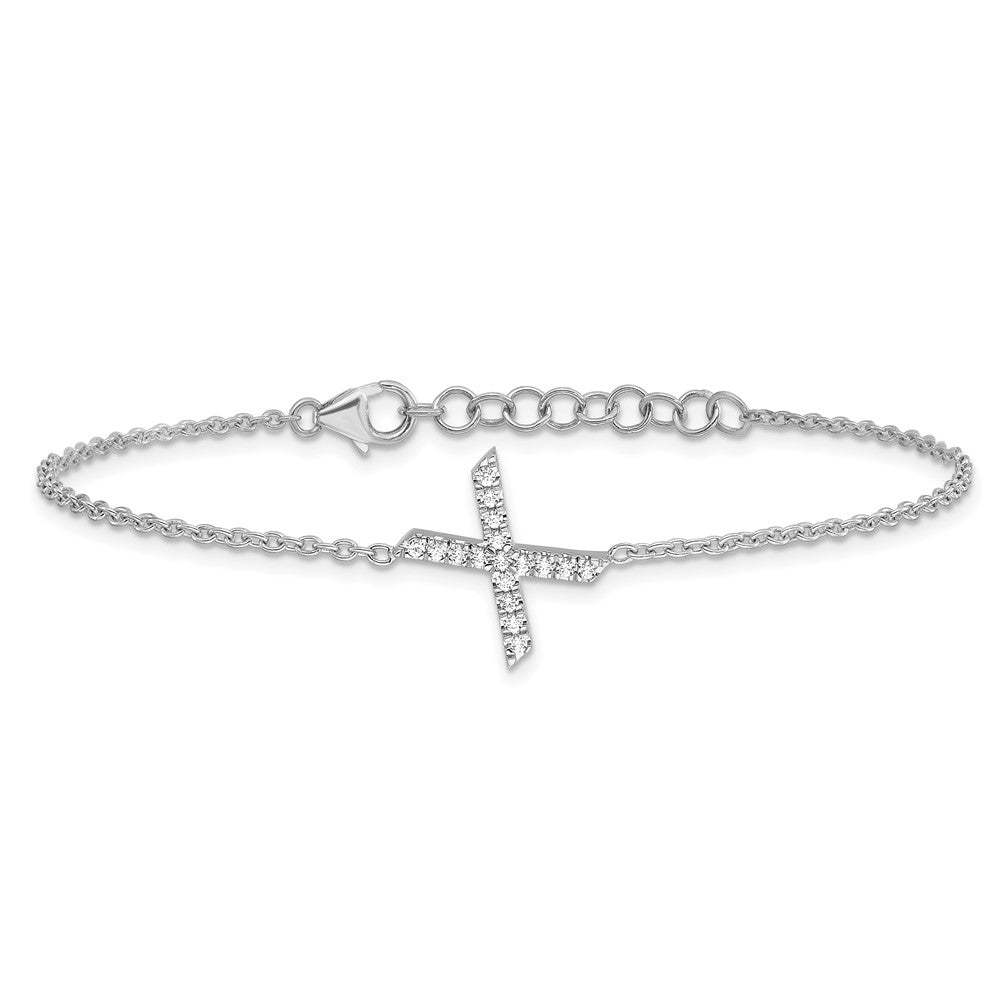 14KW Natural Diamond Sideways Letter X w/ 1in ext. Bracelet