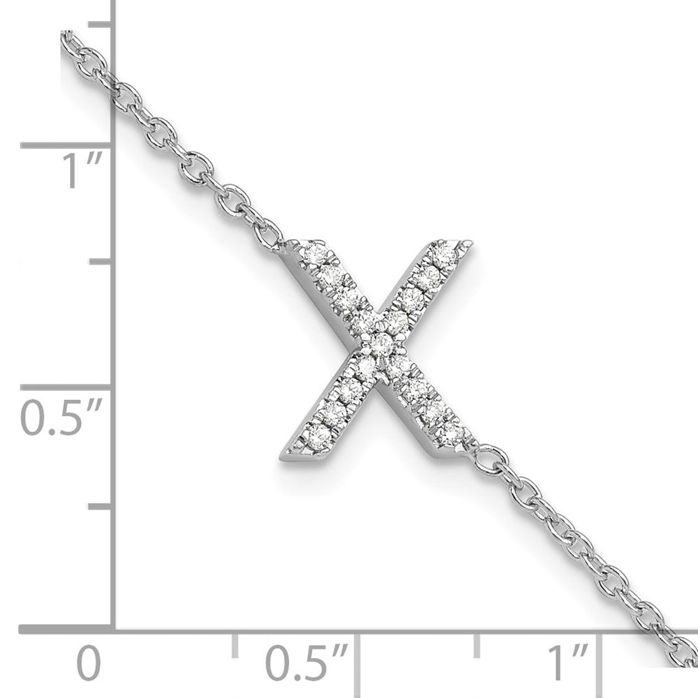 14KW Natural Diamond Sideways Letter X w/ 1in ext. Bracelet