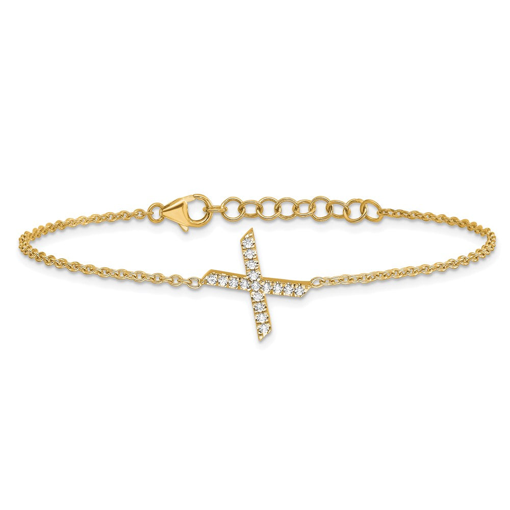 14k Yellow Gold Natural Diamond Sideways Letter X w/ 1in ext. Bracelet