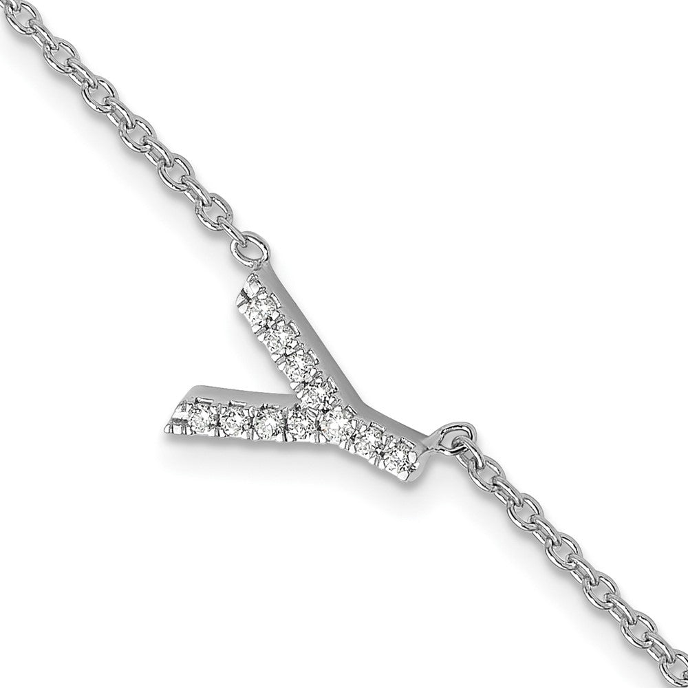 14KW Natural Diamond Sideways Letter Y w/ 1in ext. Bracelet