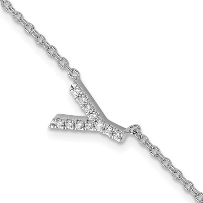 14KW Natural Diamond Sideways Letter Y w/ 1in ext. Bracelet
