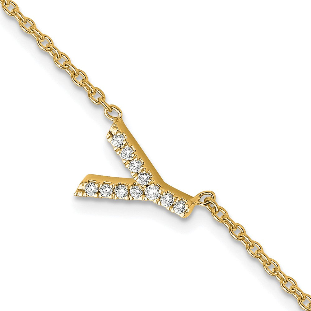 14k Yellow Gold Natural Diamond Sideways Letter Y w/ 1in ext. Bracelet