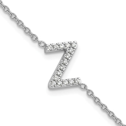 14KW Natural Diamond Sideways Letter Z w/ 1in ext. Bracelet