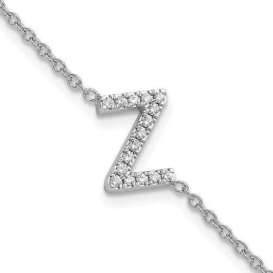 14KW Natural Diamond Sideways Letter Z w/ 1in ext. Bracelet