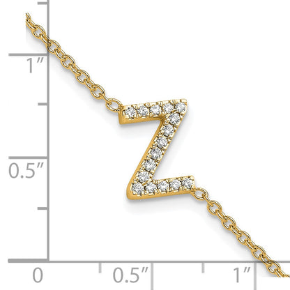 14k Yellow Gold Natural Diamond Sideways Letter Z w/ 1in ext. Bracelet