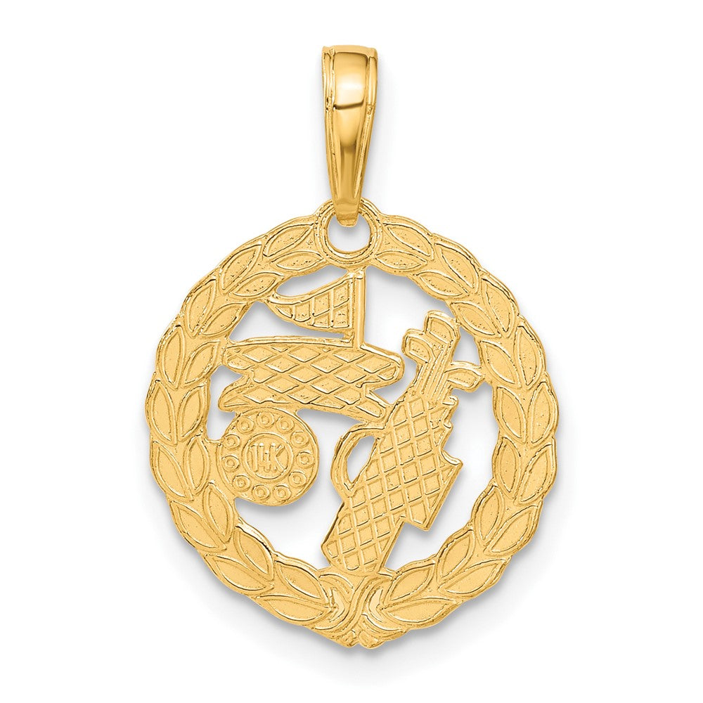 14k Yellow Gold Solid Polished Golf Theme Pendant