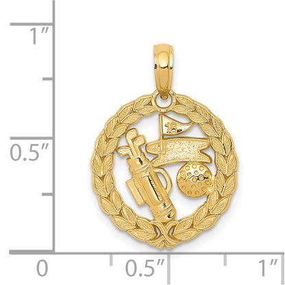 14k Yellow Gold Solid Polished Golf Theme Pendant