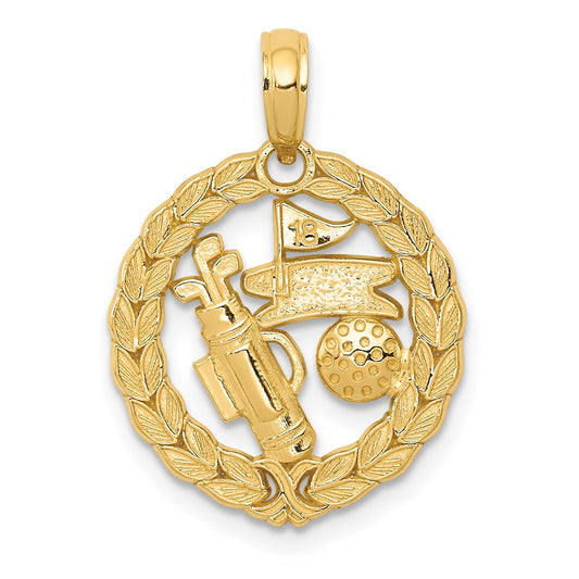 14k Yellow Gold Solid Polished Golf Theme Pendant