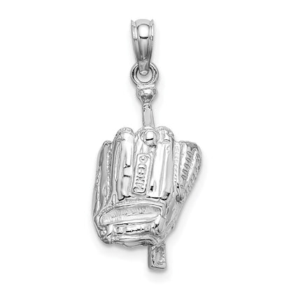 14k White Gold Polished 3-D Glove/Bat/Baseball Pendant