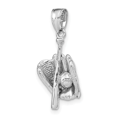 14k White Gold Polished 3-D Glove/Bat/Baseball Pendant