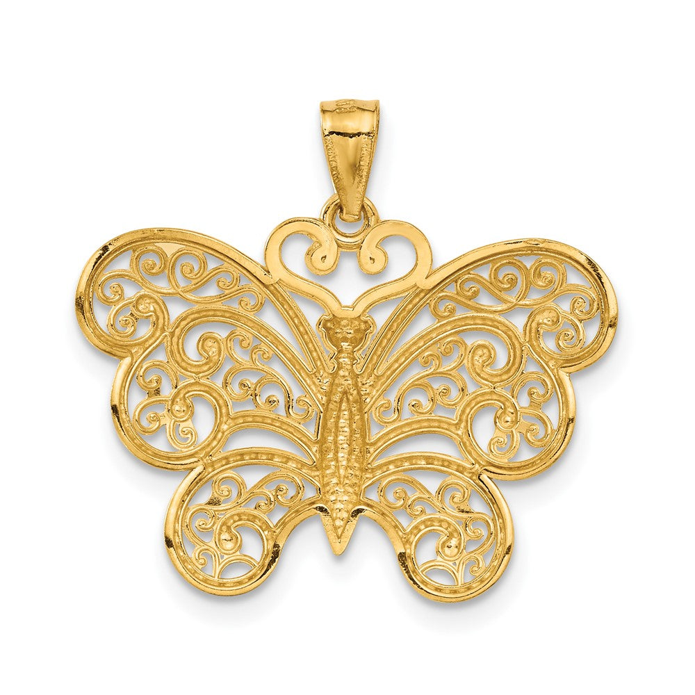 14k Yellow & Rhodium Gold with Rhodium Filigree Butterfly Pendant